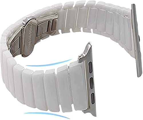 MaKTech Keramikt Armband,Smal Länkarmband Som Är Kompatibelt med Apple Watch Serie 11/10/9/8/7,Ultra 3/2/1,SE 3/2/1 [2025] (42mm/41mm/40mm,Smal-Vit)