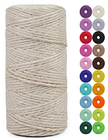 LEREATI Juteschnur 2mm x 100m, Paketschnur Naturfaser Gartenschnur Bastelschnur Jutegarn Juteseil, Jutekordel für DIY Kunstgewerbe, Gartenarbeit, Verpackung, Weihnachten Dekoration (Weiß)