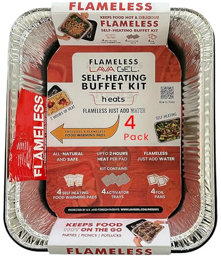 Heats Food Warmer Pads & Foil Trays (4 Pack) - Party Buffet Servers and Warmers - Heating Pads for Chafing Dish, Pans & More - Must-Have Catering Supplies