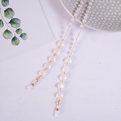 Brillenkette Brillenkette Mode Hängeseil Herz Perle Perlen Brillenketten Metall Sonnenbrille Lanyards Frauen Ketten Weiß