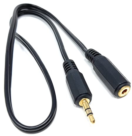 Drut Cavo di prolunga Audio Stereo da 50 cm da 3,5 mm a 3,5 mm, connettori Maschio a Femmina Oro, 1,6 Piedi, Nero