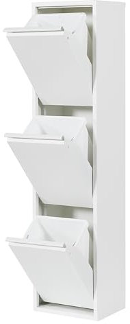 Atahome Recycling Bins for Kitchen Tall Metal Slim Trash Bin Cabinet 3 Bins Plastic Buckets with Metal Handles, 3x15 Litres Bin Divider Storage Organiser, Sturdy Rubbish Bin Perge 3 Drawer (White)