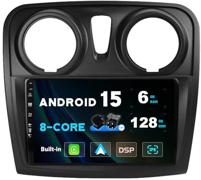 SXAUTO Android 15 - [6G+128G] - IPS Autoradio pour Dacia - Sandero (2012-2017) - sans Fil Carplay/Android Auto/DSP - LED Caméra + MIC - 9 Pouce 2 Din - Dab Volant 360-Camera Fast-Boot AHD WiFi