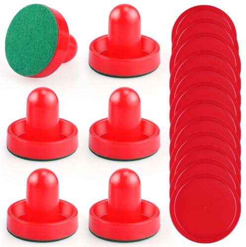 3 Sets 60mm Mini Air Hockey Pucks and Paddles Air Hockey Pushers Goal Handles Paddles Red Replacement Accessories for Game Tables (6 Strikers+12 Pucks)