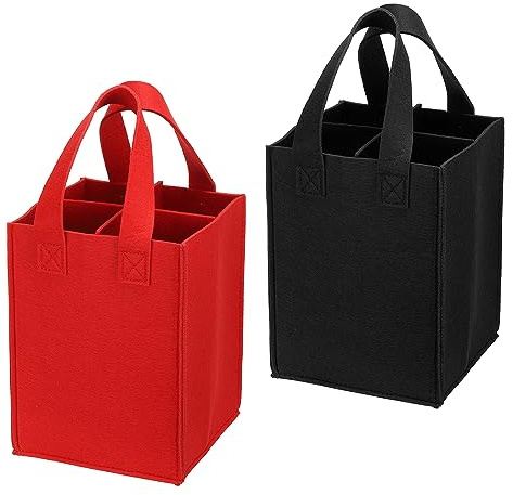 PATIKIL 4 Bottle Wine Carrier Tote Bag, 2 Pack Wine Bottle Carrying Bag with Divider Reusable Wine Storage Bag Felt Grocery Bags Portable Gift Bag, Red Black