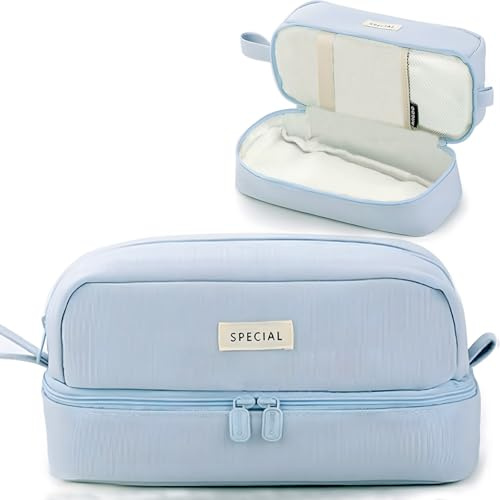 Blau Mäppchen Federmäppchen mit Großer Kapazität, Federtaschen Etui Stifte 2 Fach für Jungen Mädchen, Pencil Case Aesthetic für Kinder Erwachsene, Tragbare Stiftetasche Pencil Case für Schule & Büro