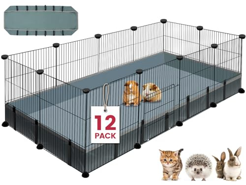 VISCOO 12 Panels Small Animal Playpen, 48 x 24 x 16 Pet Playpen with Waterproof Mat, C&C Cage for Guinea Pigs, Puppy Play Pen, Bunny Playpen, Indoor Outdoor Portable Metal Wire Yard Fence