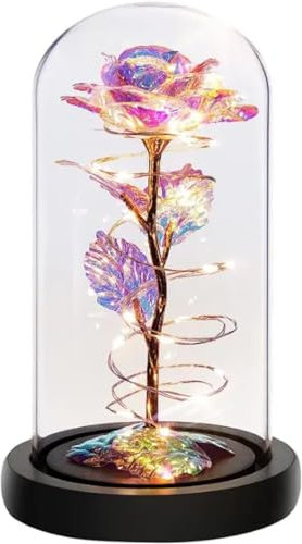 LAMTOR Rose Flower Gifts for Women - Light Up Rose in Glass Dome - Artificial Flower Gifts for Mom, Christmas, Anniversary, Birthday, Valentine's Day