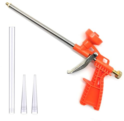 Tradineur - Pistola de espuma de poliuretano, incluye tubo y 2 cánulas, aplicadora, dosificadora de espuma expandible, pulverizador, boquilla de acero, 32 cm