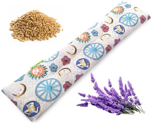 Saco semillas microondas grande (49x12cm). Aroma Lavanda. Saquito termico bolsa cojin frio calor para dolor cervical lumbar cuello espalda menstrual colicos (Estampado)