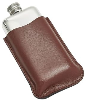 Wentworth Flasque de poche coussin en étain, avec pochette en cuir (marron, capacité de 3 onces)
