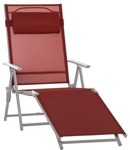 Outsunny Sonnenliege klappbar mit Kopfkissen Strandliege und Liegestuhl, 7-Fach verstellbare Rückenlehne, Gartenliege Relaxliege Gartenstuhl für Outdoor Urlaub Garten, bis 165 kg, Weinrot