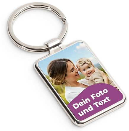 Porte-clé personnalisé avec texte ou photo, porte-clé photo en acier inoxydable 7,5 × 3 cm, impression couleur de qualité, idée cadeau pour un partenaire, des amis, la famille ou des collègues