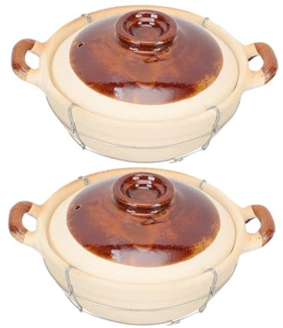 SHOWERORO Cacerola De Barro Para Cocinar Arroz Individual 0,5l Con Asa Ergonómica Barro Resistente Para Guisos y Sopas Utensilios De Cocina Para Uso Doméstico Juego 2 Piezas