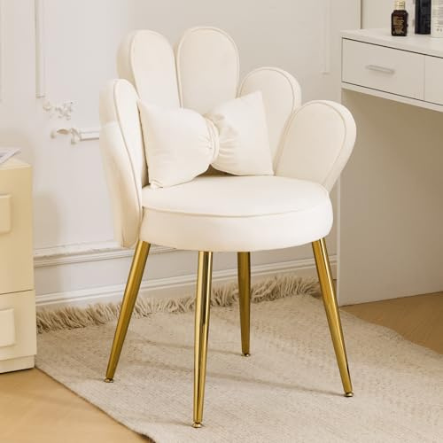 Bonnlo Fauteuil, Chaise Coiffeuse, Fauteuil Relax, Chaise de Bureau Ergonomique, pour Salon, Bureau, Chambre, en Velours, Rose, 69x45x83cm (Blanc)