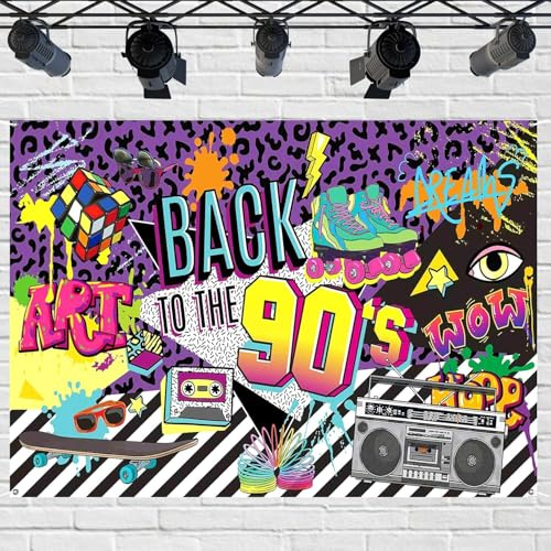 BLMHTWO Deko 90er Jahre Party, Back To The 90s Banner mit Aufhängeseil 180 * 110cm 90er Banner für Geburtstage, Fasching, Feiern