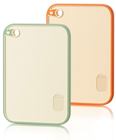 Chopping Board Set, 2 Pcs Thick Plastic Cutting Boards, Chopping Board Set with Hanging Loop & Juice Groove, Non-Slip BPA-Free for Meat Vegetables Fruits(30cm x 20cm)