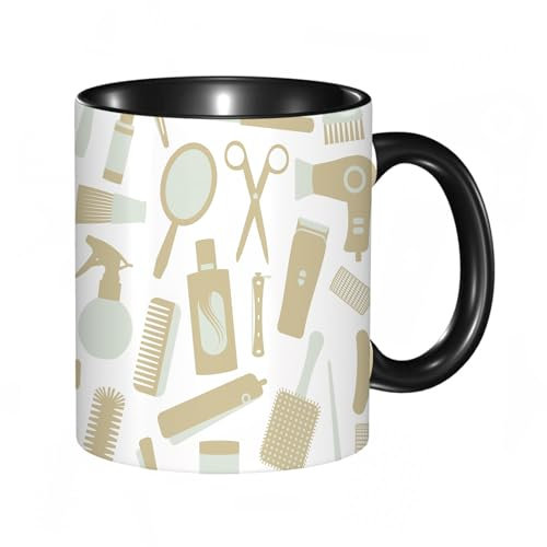 HRRASFAZF Taza divertida de cerámica de 11 onzas,Patrón sin costuras con objetos relacionados con el peinado 1,Tazas Originales de Desayuno - Graciosos Ideas para Regalos - Cerámica 330 ml