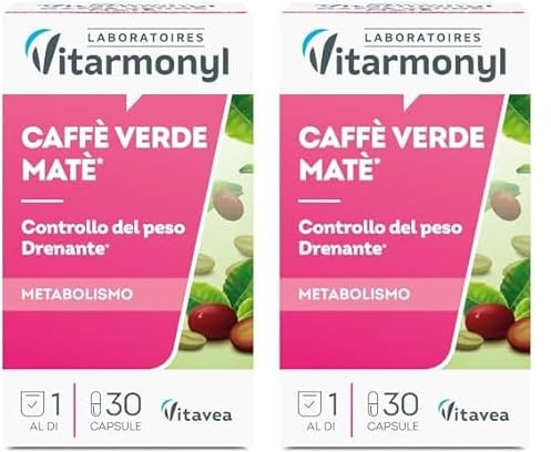 Vitarmonyl Caffè Verde e Mate - Integratore Stimolante del Metabolismo e Drenante - Energia Naturale con Caffeina - Favorisce la Sazietà e il Supporto Digestivo - 30 Capsule (Confezione da 2)