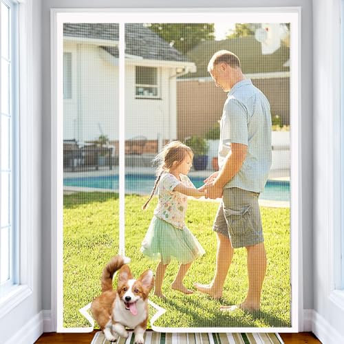 FYHDSH Magnet Fliegengitter Tür, Fliegengitter Vorhang Magnetvorhang, Fliegengitter Balkontür magnet, Seitliche Öffnung Fliegengitter für Terrassentür, Klebemontage, Weiß-B,120x210cm