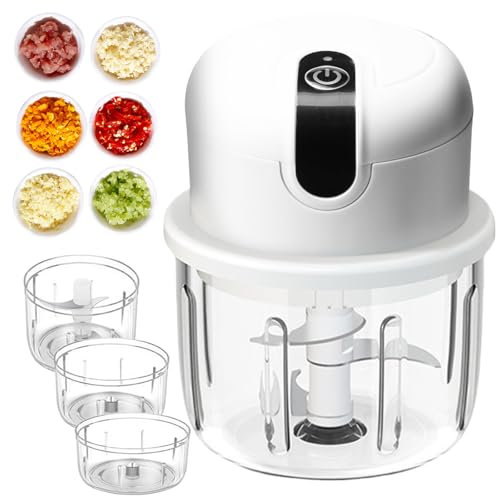 SPORWAY Cortador de cebolla, cortador eléctrico de verduras: picadora de cebolla, prensa de ajos, mini picadora recargable por USB, para carne, cebolla, ajo (100 ml, 250 ml y 350 ml)