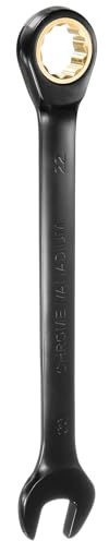 QUARKZMAN Llave de Trinquete 22mm Métrica de Boca Abierta 72 Dientes Acero CR-V Niquelado Llave Combinada de Trinquete de 12 Puntos para Tuercas y Pernos