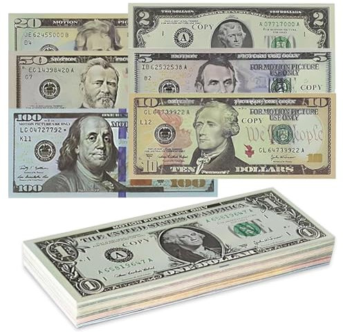 280 Prop Money Dollars,Copy Faux Billets Argent Fictif,Billet Factice Dollars Fake Money de Banque pour Jeu d'enfants,Accessoires de Fête de Mariage,Film de Jeu -40 x1$,2$,5$, 10$,20$, 50$,100$