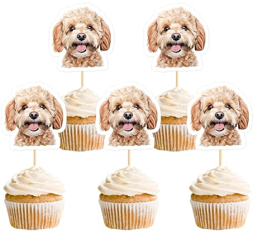 Blumomon 24Pcs Dog Cupcake Toppers Cute Puppy Faces Cake Topper Picks Party Bunting Decorations for Dog Puppy Theme Kids Birthday Baby Shower Party Supplies