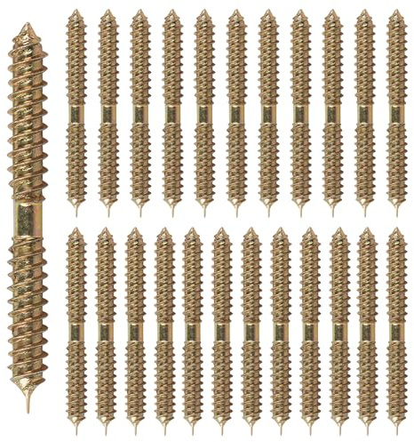 Lot de 24 vis à double extrémité, vis taraudeuses à bois à bois de 60 mm, boulons de suspension à double filetage pour fixation de meubles, chevilles de menuiserie