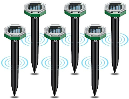 CLIUNT Ahuyentador de Topos ultrasonico,6 Piezas Repelente Ratas Ultrasonido Exterior, Ahuyentador de Topos y Ratones Solar para Jardines, Campos, Cultivos, Campos de Golf