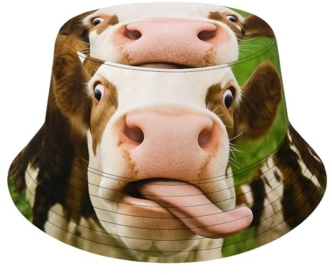 dalerno Kuh Hut Dorfkind Bucket Hat lustig | Fischerhut mit Kuhkopf für Damen & Herren | Tiermotiv Sommerhut Festival Kappe | Anglerhut Bauernhof Geschenk Tierfreunde Unisex Kopfbedeckung Saufen JGA