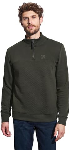 Street One MEN Troyer Textured Jumper, Dark Olive Green, 3X-Large