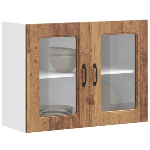 Emmtore Küchen-Hängeschrank mit Glastür Altholz-Optik Holzwerkstoff