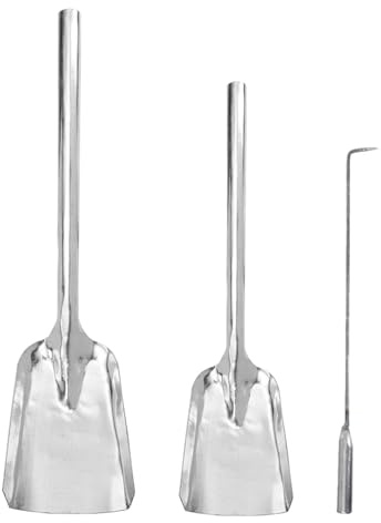 Alipis 3 palas para chimenea, de metal, para carbón, cenizas, pequeñas palas de jardinería, para estufa de leña, color plateado.