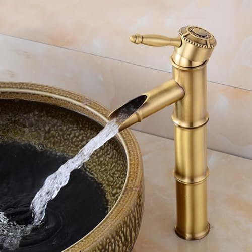 TYMYW Rubinetto A Cascata per Lavabo da Appoggio Alto Maniglia Singola Rubinetto Bagno Ottone Antico Foro Singolo