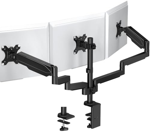 EP Gear Triple Monitor Mount – Verstellbare Gasfederhalterung für 3 Monitore bis zu 27 (max. 8kg), VESA 75x75 & 100x100 mm, C-Klemme & Grommet-Montageoptionen für die Schreibtischinstallation
