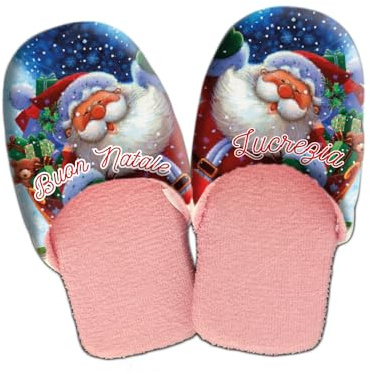 D&Vlab Ciabatte Calde Pantofole in Spugna Cotone da Donna Rosa 36-45 Personalizzate con Nome, Idea Regalo Natale Natalizia 'SANTA CLAUS BUON NATALE''