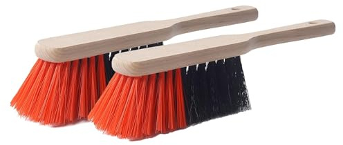 Garronda Set da 2 Scopa corta in legno con setole sintetiche, spazzola maneggevole per casa e giardino, ideale per polvere ed piccoli residui, compatibile con scopa e paletta GD-0011 (Nero/Arancione)