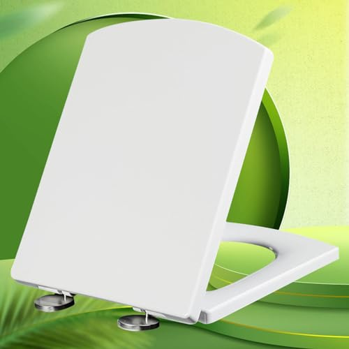 Siège de toilettes à fermeture douce, Abattant de toilette carré rectangulaire à fermeture en douceur avec fixation supérieure et couvercle(37 * 47cm)