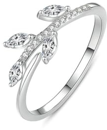 Stfery Bague Femme Mariage Or Blanc 14K, Anneau Branche Feuille Incrusté de Moissanite Marquise, Bague Or 585 Taille 51