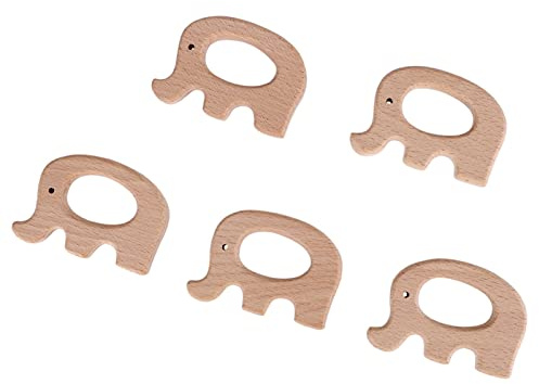 Tnfeeon 5 Stück Baby-Beißspielzeug, Holz-Beißring, Tier-Baby-Beißspielzeug, DIY-Holz-Beißzubehör, Geeignet für über 36 Monate (Elefant)