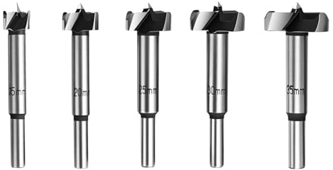 Forstner Drill Bit Set, 5-Piece (15–35mm) Tungsten Carbide Wood Drill Bits, Heavy Duty Hole Saw Set for Hand Drill & Pillar Drill, Solid Wood, Plywood, MDF & Particle Board