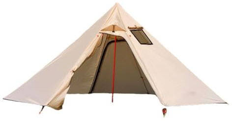 FACAIIO Pyramid Yurt - Tienda de campaña para adultos, 320 cm de diámetro, ligera con ventana de humo ignífuga, uso de estufa de ventilación, para estufa de leña/gas, marrón/verde/gris-blanco