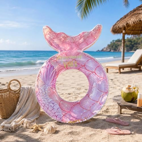 Anello Gonfiabile Sirena, ZoneYan Anello di Nuoto Gonfiabile Adulto, Anello di Nuoto con Paillettes, Gonfiabile Galleggiante Piscina e Spiaggia