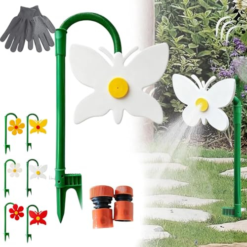 Crazy Dancing Daisy Sprinkler, 360° Rotating Dancing Flower Water Sprinkler, Funny Garden Water Sprinklers with 1/2'' Adapter, Durable Plastic Base with Vibrant Design, for Lawn & Garden (F-1)