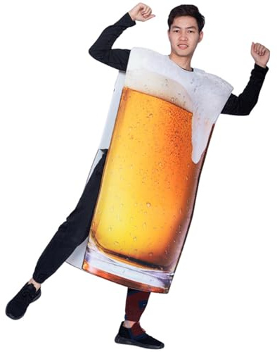Lustiges Bierglas Kostüm für Erwachsene Oktoberfest Cosplay Outfit Witzige Bier Verkleidung für Herren Damen, Overall-Set Party Fosching, Campus Events Lustige Bühnenauftritte (Yellow-2, One Size)