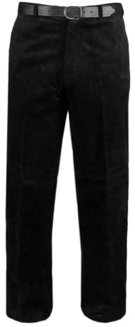 MyShoeStore Mens Cord Trousers Corduroy Formal Office Smart Cotton Trouser Casual Classic Business Work Dress Flat Front Pants with Pockets (Black, 38/29)