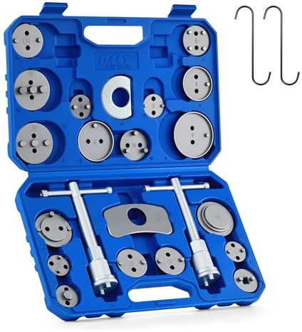 Orion Motor Tech 24pc Brake Caliper Compression Tool Set, Heavy Duty Brake Piston Compressor Tool and Wind Back Tool Kit for Brake Pad Replacement, Universal Disc Brake Caliper Tool Set with Blue Case