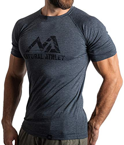 Herren Fitness T-Shirt meliert - Männer Kurzarm Shirt für Gym & Training - Passform Slim-Fit, lang mit Rundhals, Anthrazit, S
