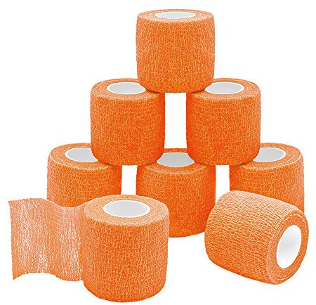 QiGui, 8 rotoli di fasciatura coesiva autoadesiva, bendaggio elastico di fissaggio, cerotto, benda, per dita, mano e piedi da 5 cm x 4,5 m., Orange